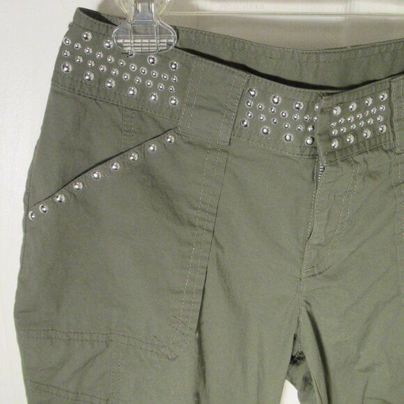 INC Studded Cargo Capris Ruched Leg Pants International Concepts Green Sz 0 - Picture 6 of 12